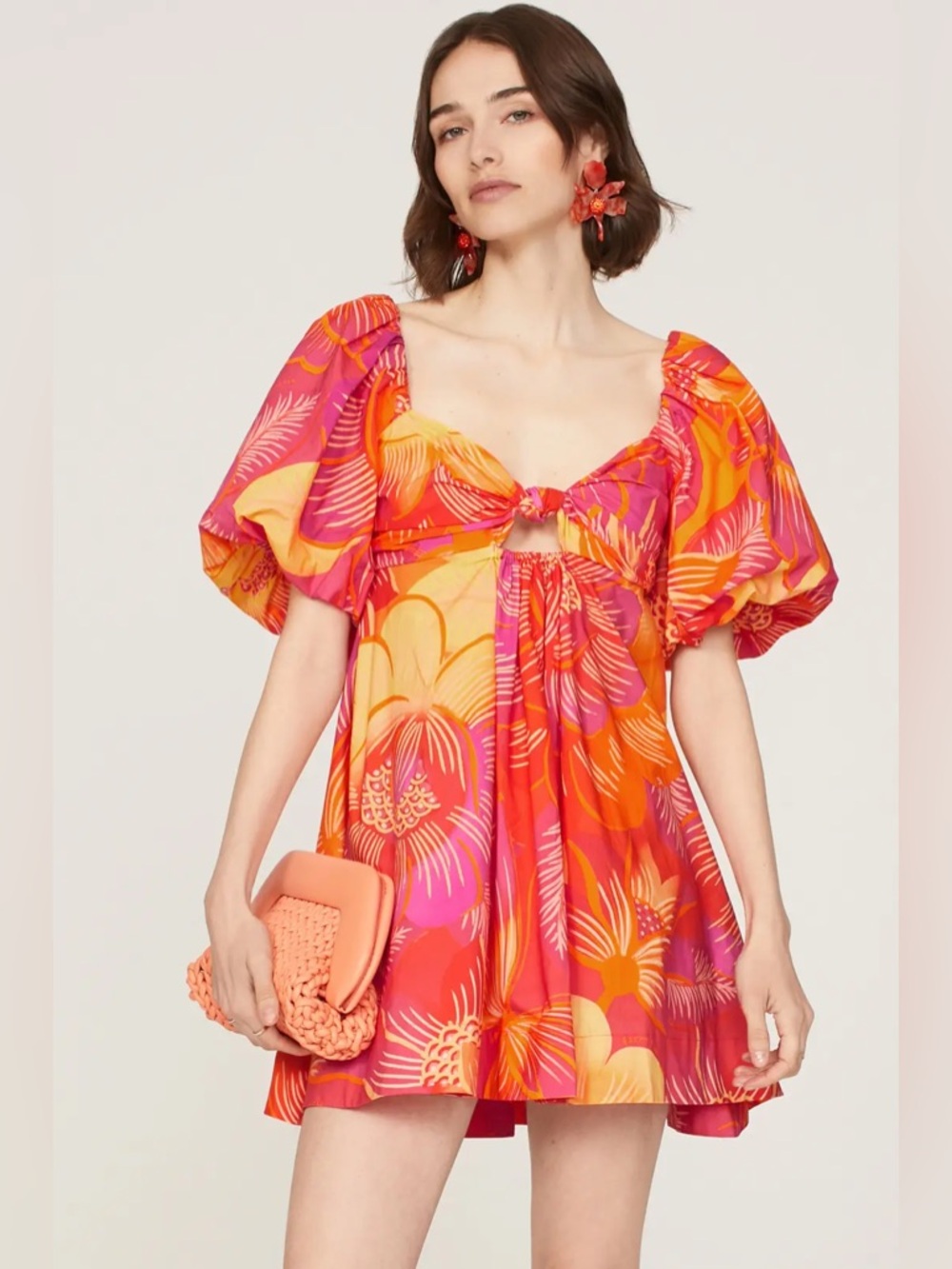 Farm Rio Summer Garden Mini Dress Tropical Vibrant Pink